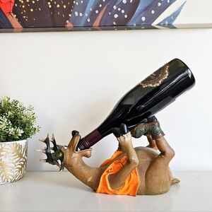 Rivers Edge Products Brown Funny Humor Smiling Deer Wine Bottle Holder Figurine
